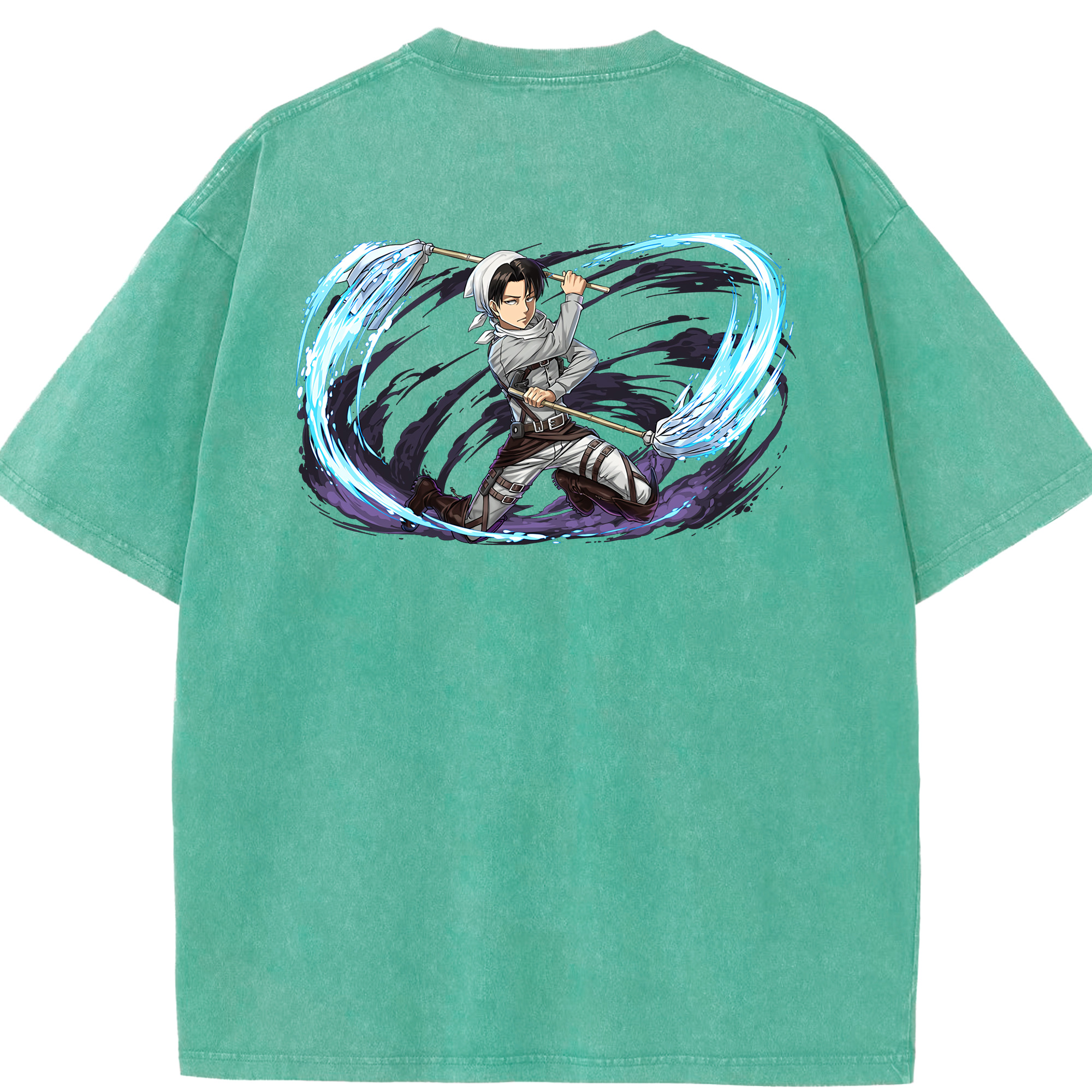 （画像用） 進撃の巨人 リヴァイ·アッカーマン Attack on Titan Levi Ackerman 綿100% ヴィンテージ風 半袖Tシャツ（背面プリント）